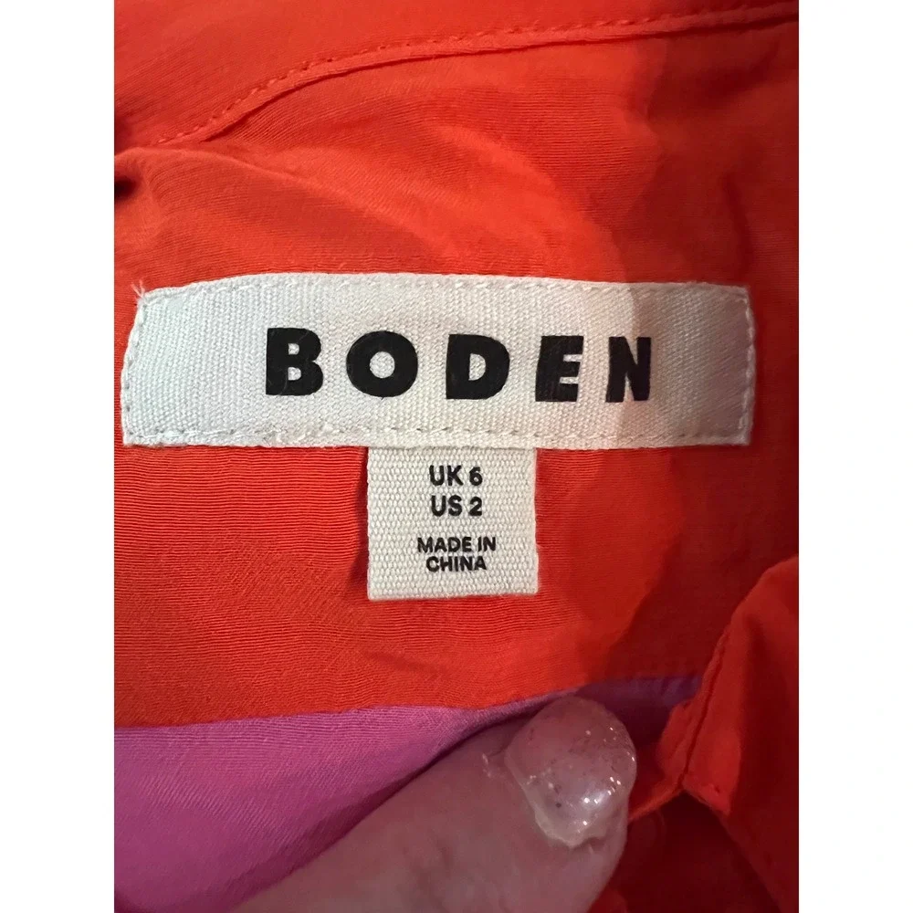 Boden Pink Orange Colorblock Viscose Blouse T1472 Womens US 2 UK 6 Long Sleeve